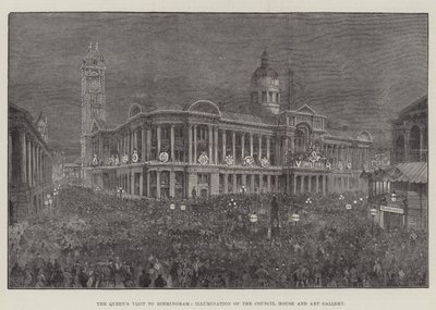 Der Besuch der Königin in Birmingham, Beleuchtung des Rathauses und der Kunstgalerie von Frank Watkins