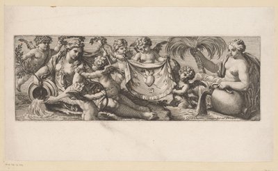Putto mit brennendem und durchbohrtem Herz bei ein paar Wassernymphen von François Bignon