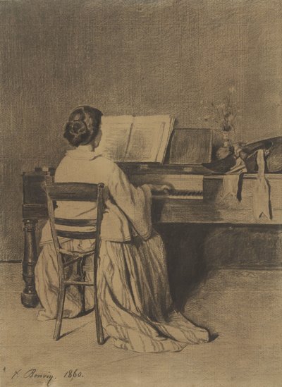 Frau am Klavier, von hinten gesehen von François Bonvin
