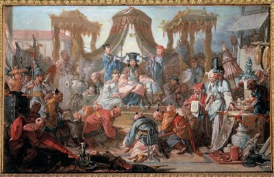 Audienz des Kaisers von China. Die Untertanen verneigen sich vor dem Kaiser. (Detail) von François Boucher
