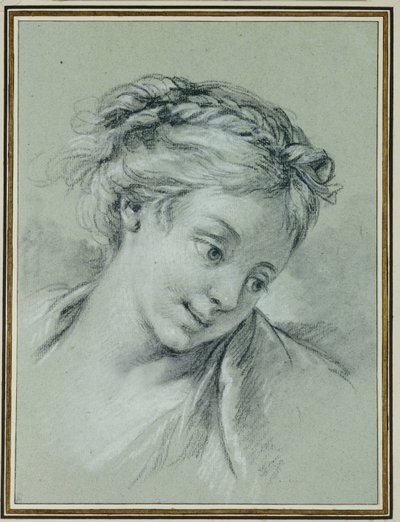 Kopf eines Mädchens, das nach rechts unten schaut von François Boucher