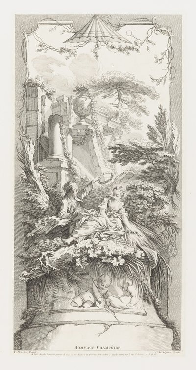 Hommage Champêtre (Pastorale) in Nouveaux Morceaux pour des Paravents von François Boucher