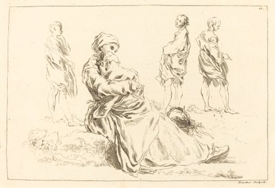 Figurenstudien einschließlich sitzender Mutter mit Kind von François Boucher after Abraham Bloemaert