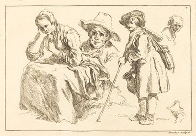 Figurenstudien einschließlich stehender Junge mit einem Krug von François Boucher after Abraham Bloemaert