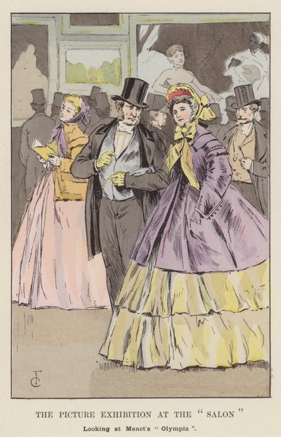 Die Kunstausstellung im Salon, Betrachtung von Manets Olympia von François Courboin