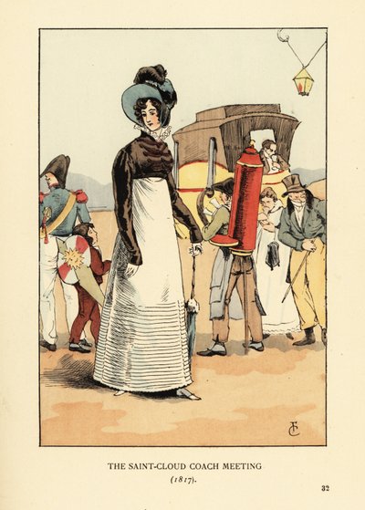 Frau wartet auf eine Postkutsche. Das Treffen der Saint-Cloud-Kutsche von François Courboin