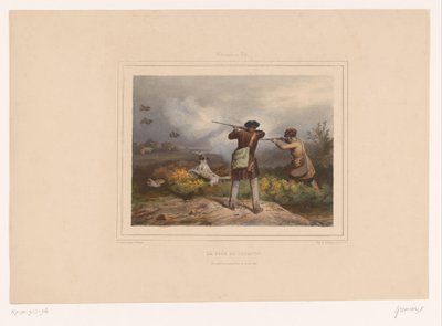 Zwei Jäger schießen auf Rebhühner von François Grenier