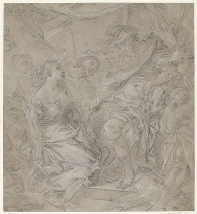 Junge Frau kniend vor einem Feldherrn in seinem Zelt (Scipio?) von François Le Moine (manner of)