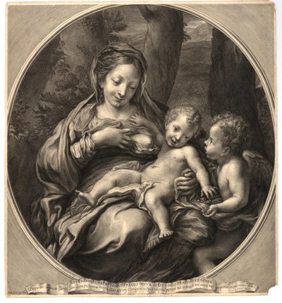 Madonna del Latte (Jungfrau und Kind mit einem Engel), nach Correggio von François Spierre