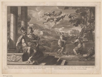 Sitzende Personifikationen von Genie und Philosophie mit Nymphen, die Rosen pflanzen von François Spierre