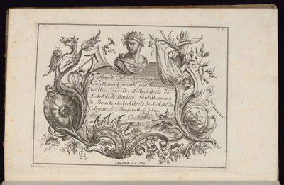 Kartusche mit Porträtbüste, Buch der unregelmäßigen Kartuschen von François de Cuvilliés the Elder