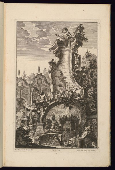 Design für einen Brunnen mit Trophäe aus Musikinstrumenten von François de Cuvilliés the Elder