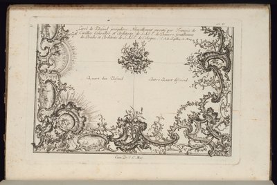 Zwei Viertel einer Decke, Nouveau Livre de Plafonds Irréguliers (Neues Buch der unregelmäßigen Decken) von François de Cuvilliés the Elder