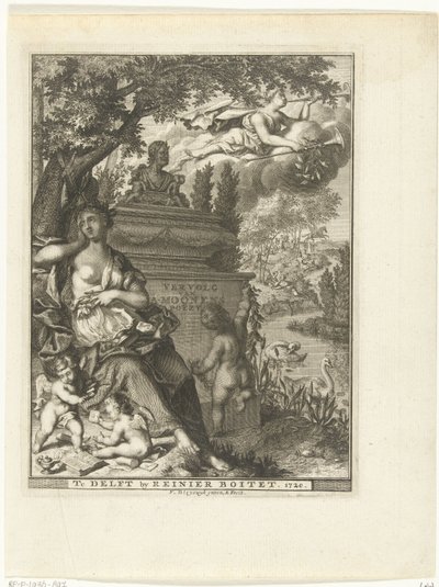 Muse und Putti sitzen am Grabdenkmal des Dichters Arnold Moonen von François van Bleyswijck