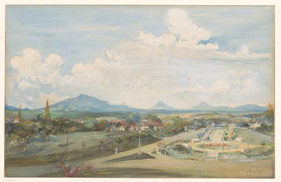 Tillemaplein in Semarang mit den Vulkanen Sindoro und Soembing im Hintergrund von Frans Bakker (signed by artist)