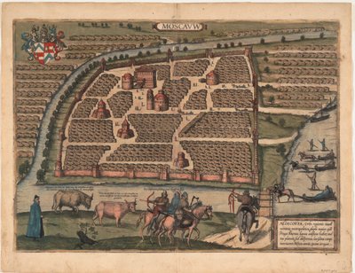 Karte von Moskau aus dem 16. Jahrhundert. Aus: Civitates orbis terrarium, 1575 von Frans Hogenberg