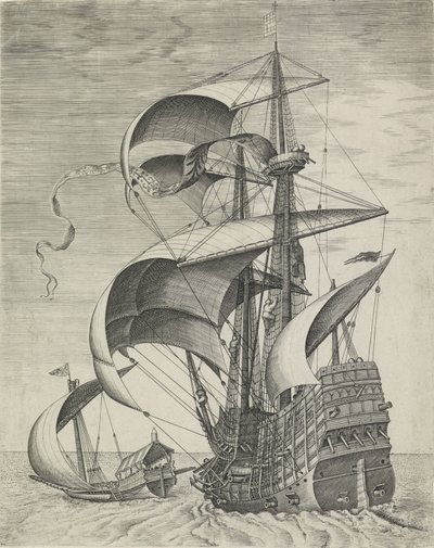 Ein Kriegsschiff begleitet von einer Galeere von Frans Huys