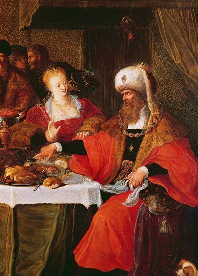 Herodes und Herodias beim Fest des Herodes (Detail) von Frans the Elder Francken