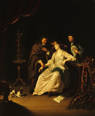 Ein Arzt, der ein ohnmächtiges Mädchen behandelt, 1713 von Frans van the Younger Mieris