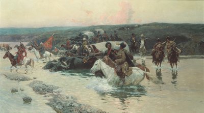 Tscherkessischer Konvoi überquert einen Fluss von Franz Alekseevich Roubaud
