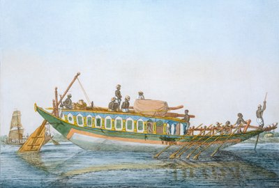 Badjera, ein Flussboot mit großem Paddelruder, aus 