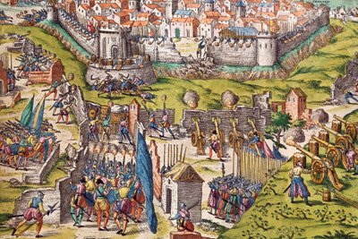Condés Armee belagert Chartres, März 1568, Kupferstich von Franz Hogenberg, Frankreich von Franz Hogenberg