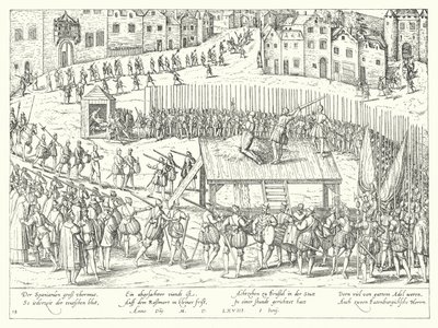 Hinrichtung der Grafen Egmont und Horn in Brüssel, 1568 von Franz Hogenberg
