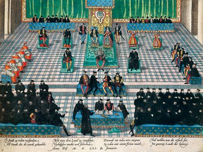 Sitzung der Generalstaaten in Orléans, Januar 1561, Kupferstich von Franz Hogenberg von Franz Hogenberg