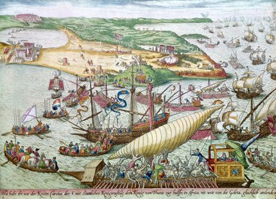 Die Belagerung von Tunis oder La Goulette durch Karl V. im Jahr 1535 von Franz Hogenberg