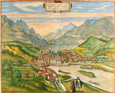 Ansicht von Innsbruck (Oenipons oder Enipontus), Österreich (Radierung) von Franz Hogenberg