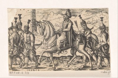 Sultan zu Pferd begleitet von Soldaten von Franz Isaac Brun