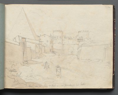 Album mit Ansichten von Rom und Umgebung, Landschaftsstudien, Seite 06a: Rom von der Porta St. Paolo von Franz Johann Heinrich Nadorp