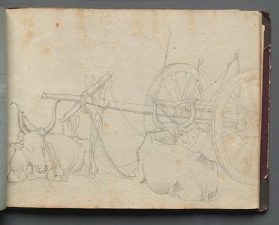 Album mit Ansichten von Rom und Umgebung, Landschaftsstudien, Seite 37a: Ochsen und Wagen von Franz Johann Heinrich Nadorp