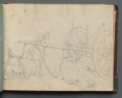 Album mit Ansichten von Rom und Umgebung, Landschaftsstudien, Seite 37a: Ochsen und Wagen von Franz Johann Heinrich Nadorp