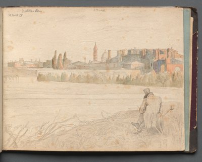 Album mit Ansichten von Rom und Umgebung, Landschaftsstudien, Seite 48a: Römische Panoramaansicht von Franz Johann Heinrich Nadorp