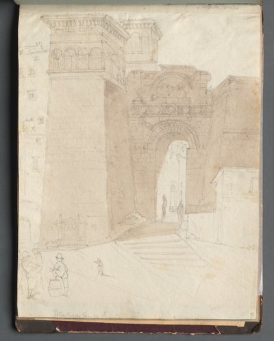 Album mit Ansichten von Rom und Umgebung, Landschaftsstudien, Seite 50a: Römische Architekturansicht von Franz Johann Heinrich Nadorp