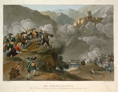 Die Tiroler Patrioten stürmen die Festung Kuffstein mit ihren Holzkanonen, aus Historic, Military and Naval Anecdotes von Franz Joseph Manskirch