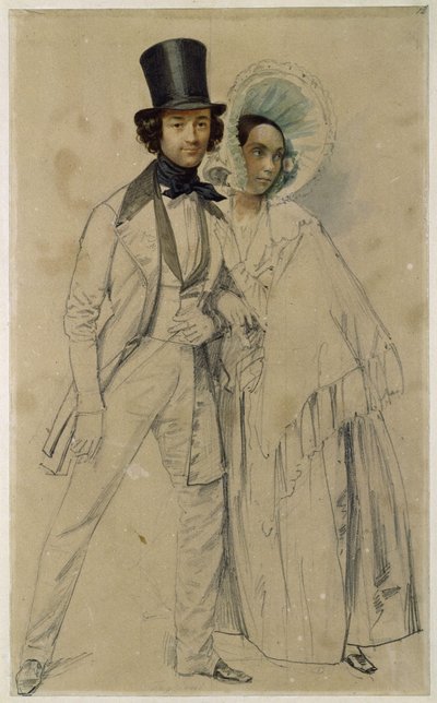 Das Ehepaar Paul und Amalie Taglioni (Studie zu dem Gemälde "Parade des ersten Garderegimentes zu Fuß", 1839) von Franz Krüger