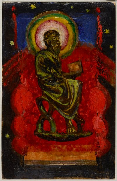 Sitzender Heiliger (Byzantinischer Heiliger), Postkarte aus Sindelsdorf an Wassily Kandinsky in München von Franz Marc