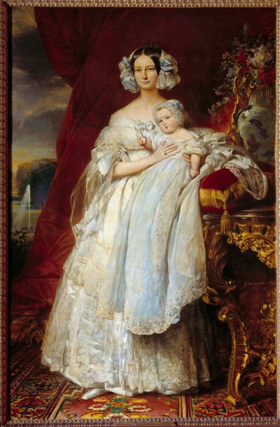 Ganzkörperporträt von Helene Louise von Mecklenburg-Schwerin, Herzogin von Orléans, und dem Grafen von Paris von Franz Xaver Winterhalter