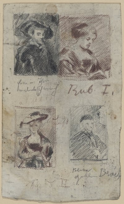 Drei Kopieskizzen nach Peter Paul Rubens, eine nach Palma Vecchio (?) von Franz von Lenbach, Peter Paul Rubens