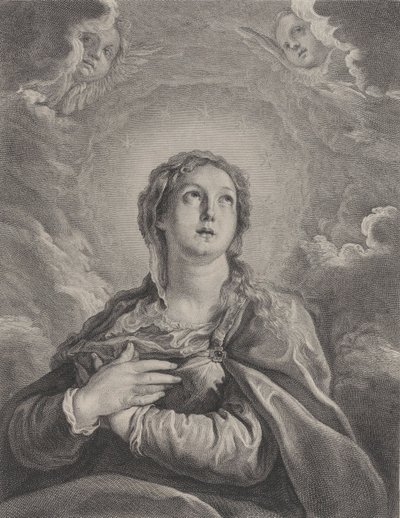 Die Jungfrau, Hände auf der Brust gefaltet, nach oben blickend, 1729-40 von Frédéric Horthemels