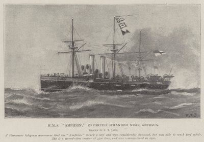 HMS Amphion, angeblich gestrandet in der Nähe von Antigua von Fred T. Jane