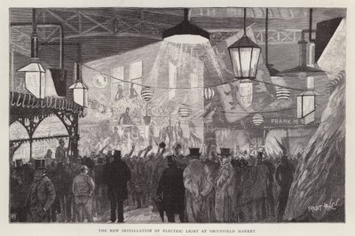 Neue Installation von elektrischem Licht auf dem Smithfield Market, London von Fred T. Jane