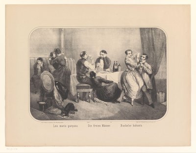 Gruppe von Männern und Frauen in einem Innenraum von Frederic Charles Wentzel (possibly)
