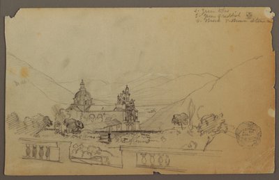 Zeichnung, Eine Kirche in den Bergen von Ecuador, September 1853 von Frederic Edwin Church
