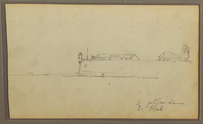 Zeichnung, Eine Festung; Verso: Botanische Skizzen, Haus, 1857 von Frederic Edwin Church