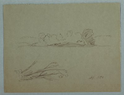Zeichnung, Botanische Skizzen: Landschaft, Bäume an einem Ufer, September 1876 von Frederic Edwin Church