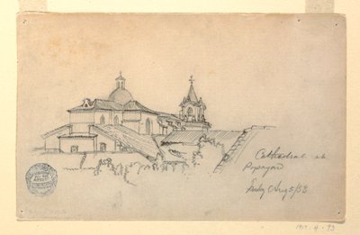 Zeichnung, Kathedrale in Popayan, Kolumbien, 5. August 1853 von Frederic Edwin Church