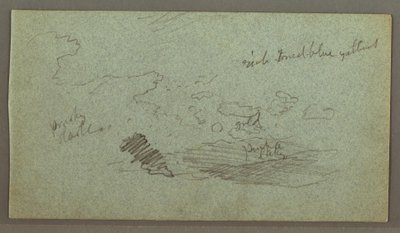 Zeichnung, Wolken über Hügelkette, tiefe Sonne, möglicherweise 1874 von Frederic Edwin Church